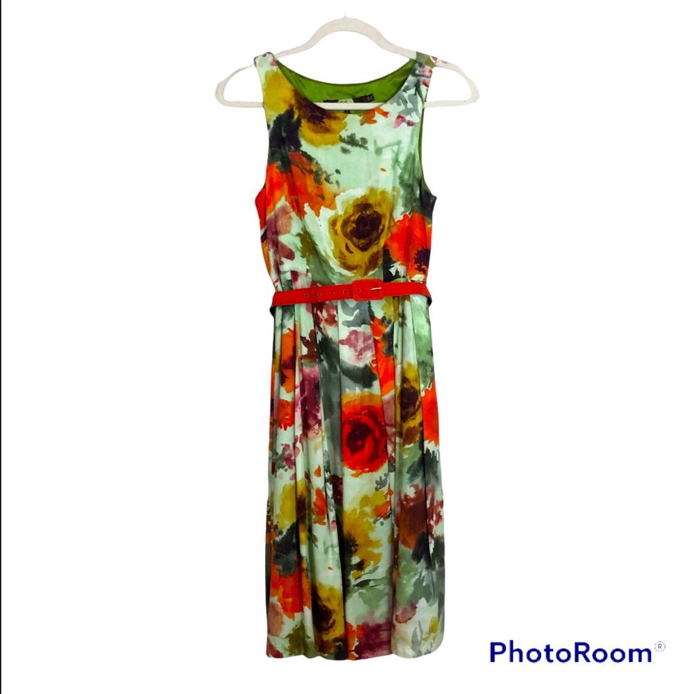 ANTHROPOLOGY Eva Franco Floral Belted Dress sz 2